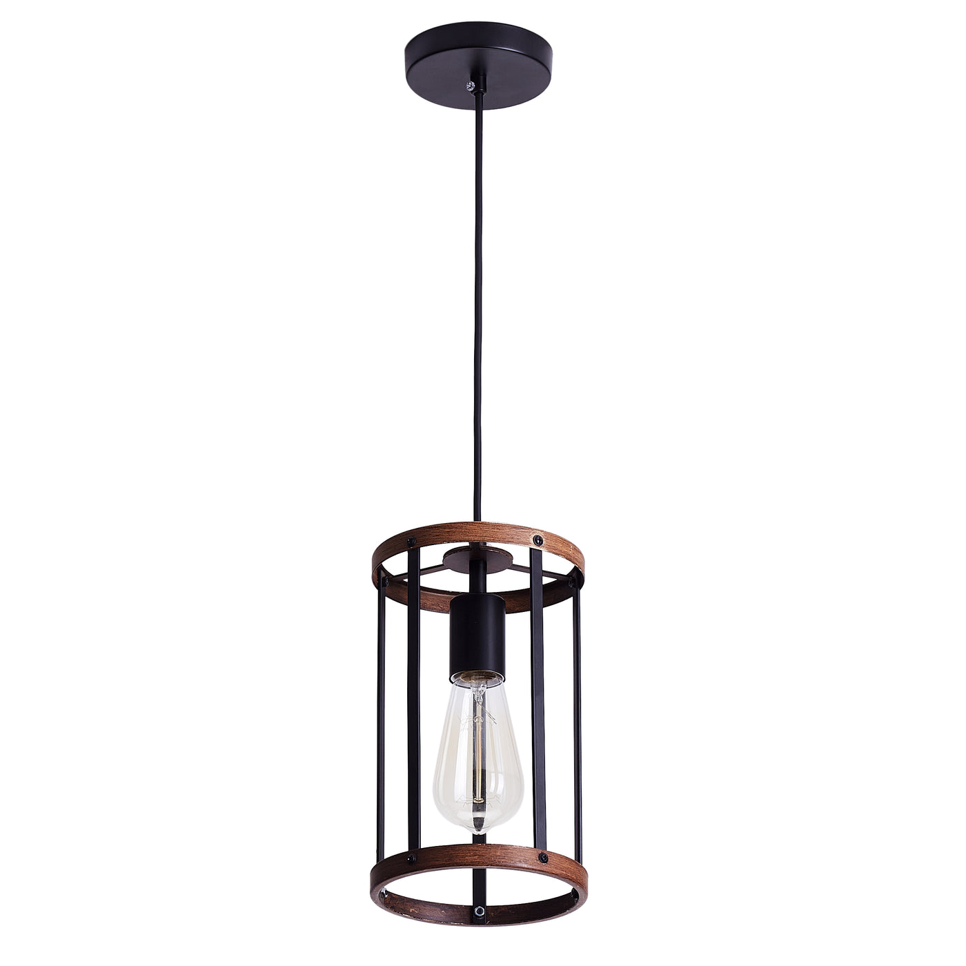 1-Light Wood Cylinder Pendant Lighting