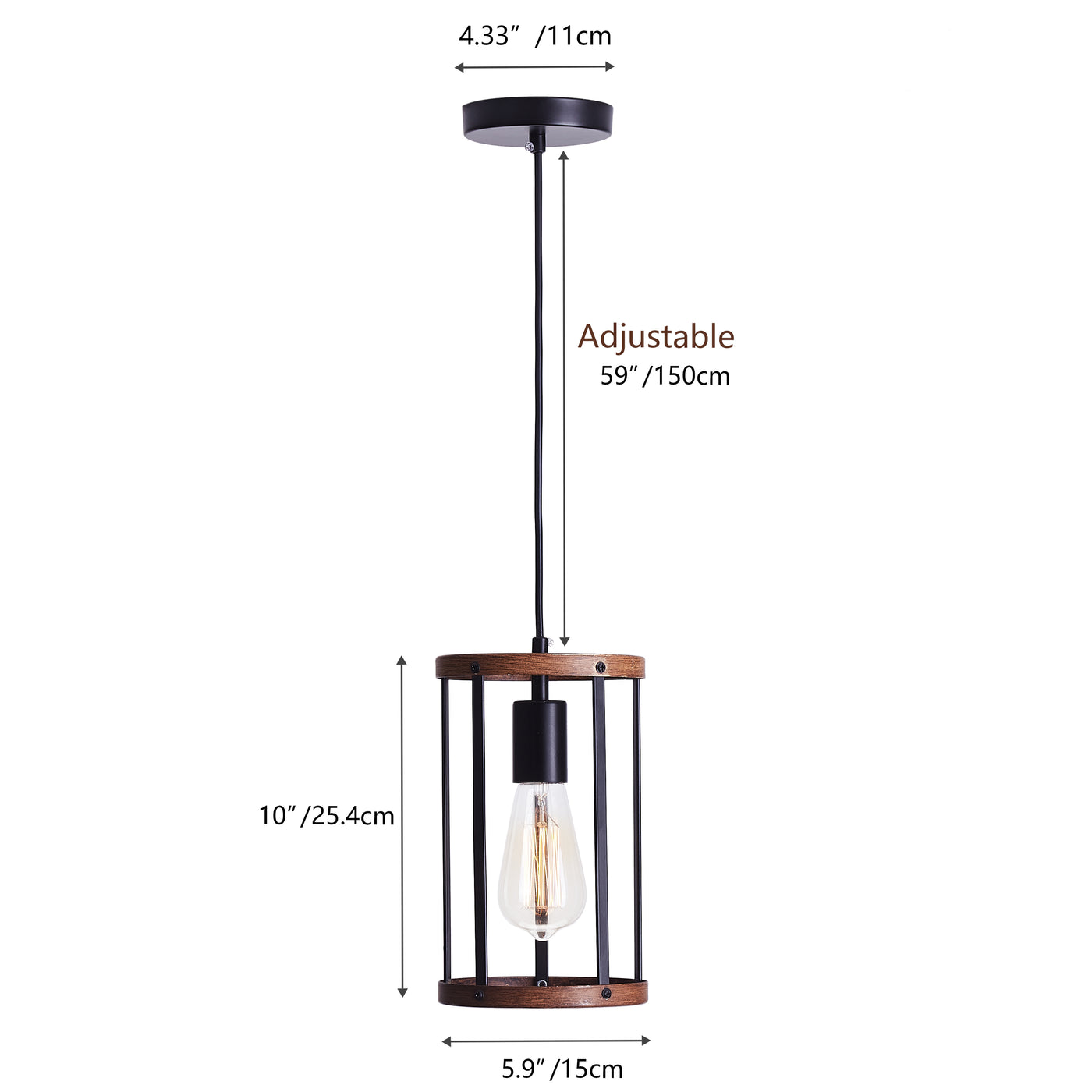 1-Light Wood Cylinder Pendant Lighting