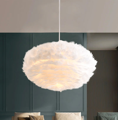 3-Lights Oval Shade with Feather Pendant Lighting