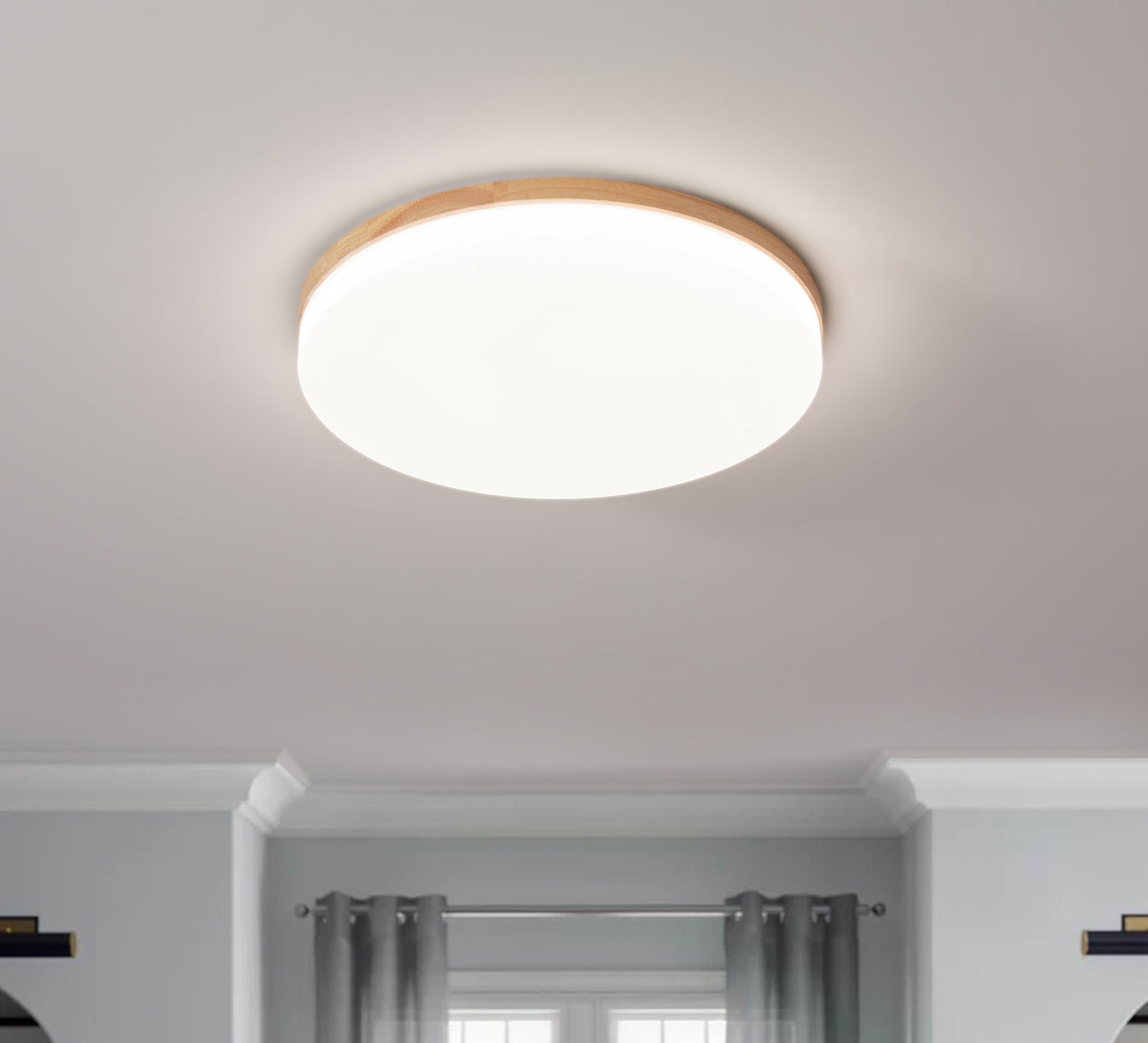 1-Light Imitation Wood Acrylic LED Flush Mount Lighting