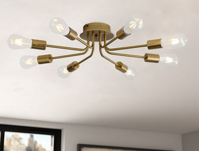 8-Lights Round Shaded Metal Frame Semi-Flush Mount Lighting