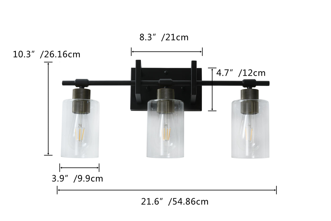 3-Lights Glass Shade Cylindrical Vanity Lighting