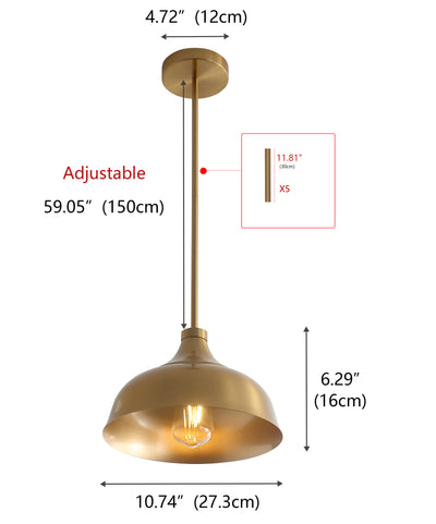 1-Light Gold Dome Shape Pendant Lighting