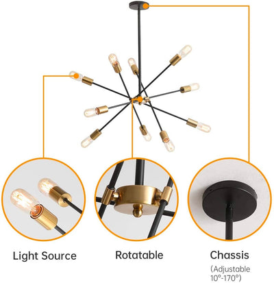 10-Lights Dimmable Sputnik Modern Linear Chandelier
